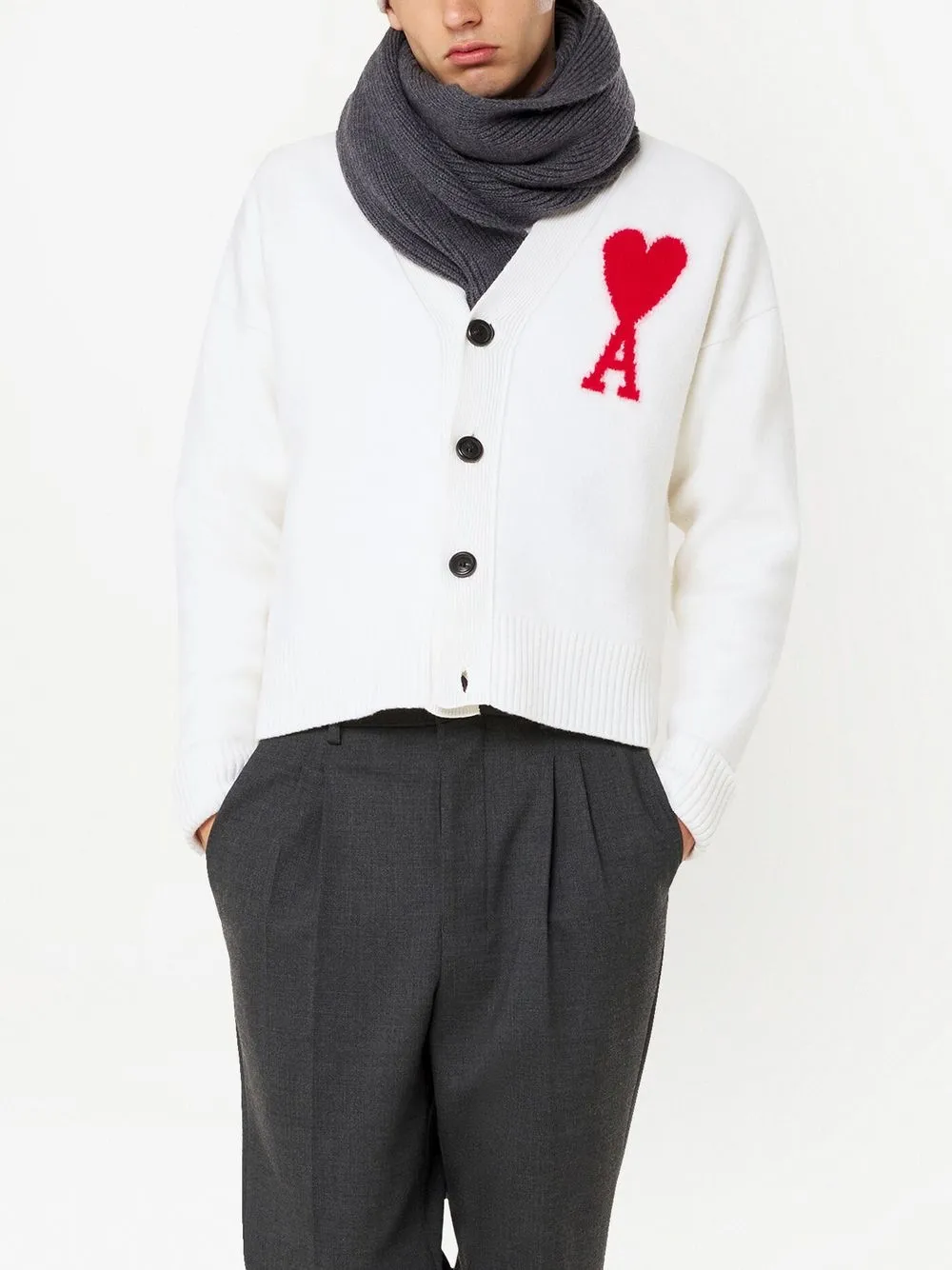 Ami Alexandre Mattiussi Ami De Coeur Cotton-blend Cardigan In Weiss