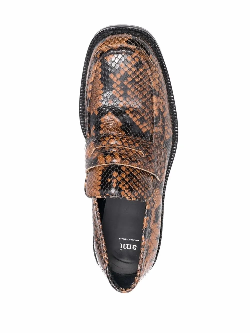 Shop Ami Alexandre Mattiussi Snakeskin-effect Leather Loafers In Brown