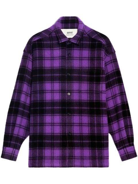 AMI Paris logo-print plaid-patterned shirt