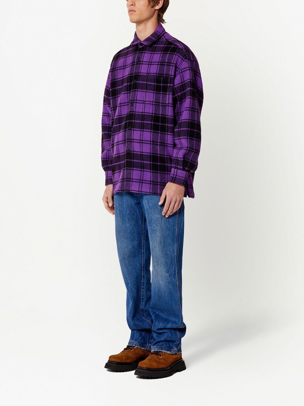 Shop Ami Alexandre Mattiussi Logo-print Plaid-patterned Shirt In Purple