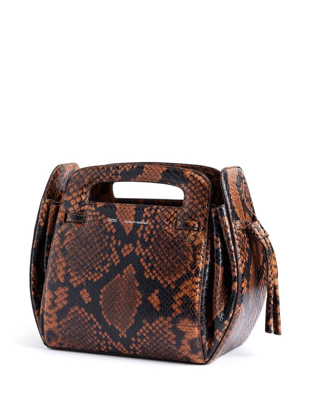 Shop Ami Alexandre Mattiussi Trapeze Snakeskin-print Tote Bag In Braun