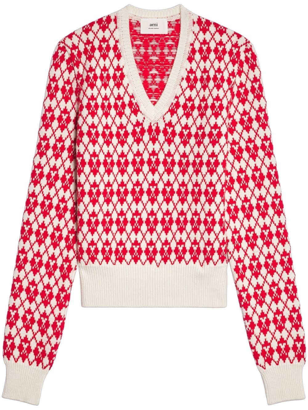 Shop Ami Alexandre Mattiussi Ami De Coeur Argyle Jumper In Rot