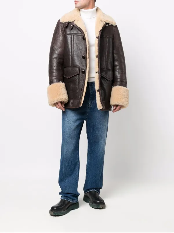 AMI Paris shearling trimmed Leather Jacket Farfetch