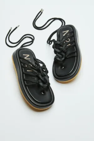 Chunky Chain-Embellished Rope Sandals