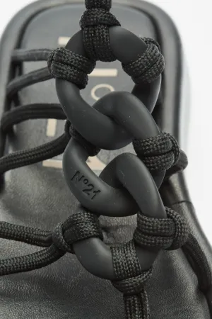 Chunky Chain-Embellished Rope Sandals