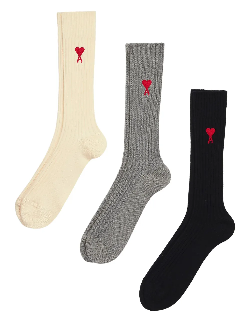 Shop Ami Alexandre Mattiussi Logo-embroidered Socks (set Of Three) In Black