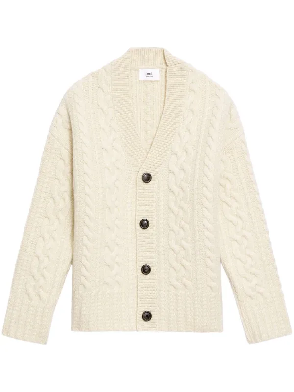 AMI Paris V-neck Cable Knit Cardigan - Farfetch