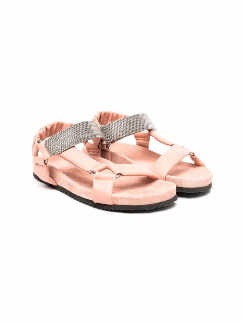 Brunello Cucinelli Kids silver-studded touch-strap sandals 