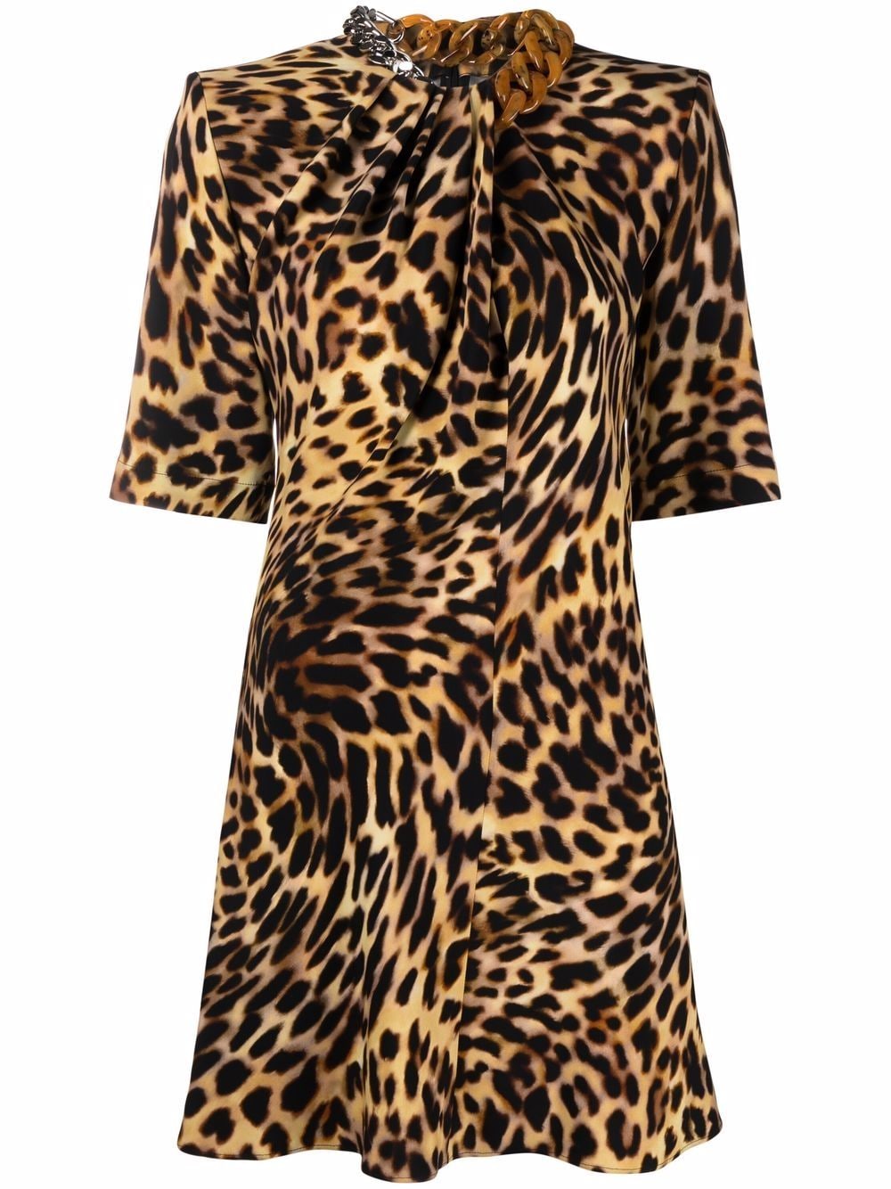Shop Stella Mccartney Chain-embellished Neck Leopard Print Dress In Neutrals
