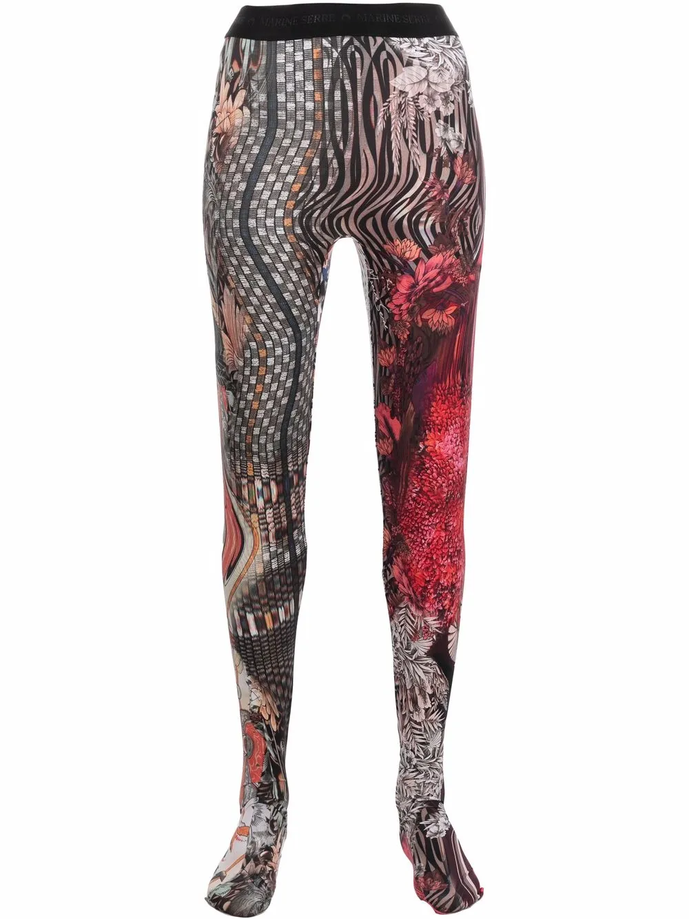 Marine Serre Fuseaux Print Tights In Neutrals
