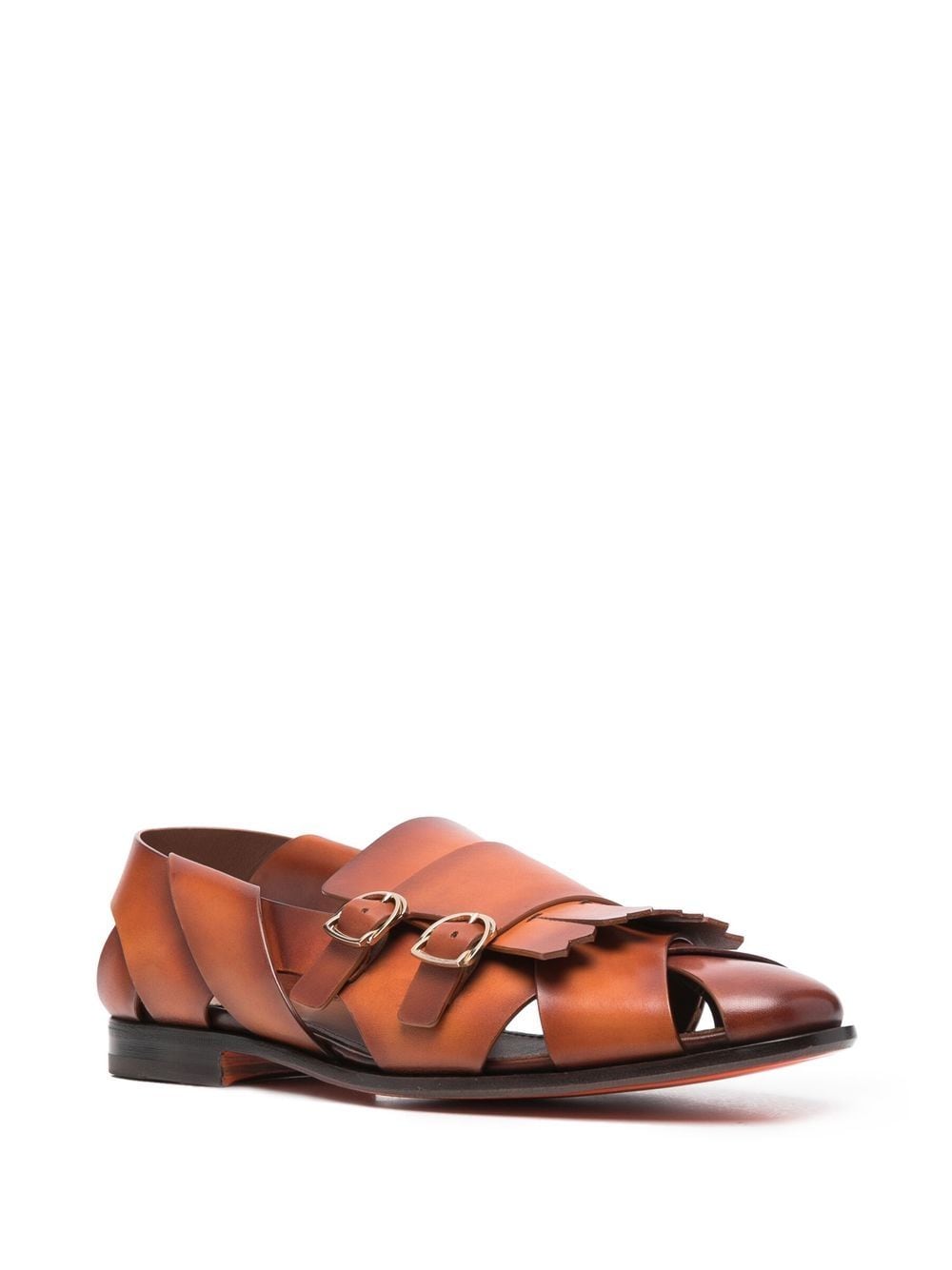 Shop Santoni Monk Strap Sandals In Braun