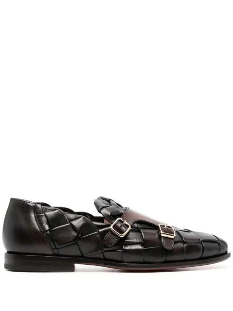 Santoni double-monk strap woven shoes