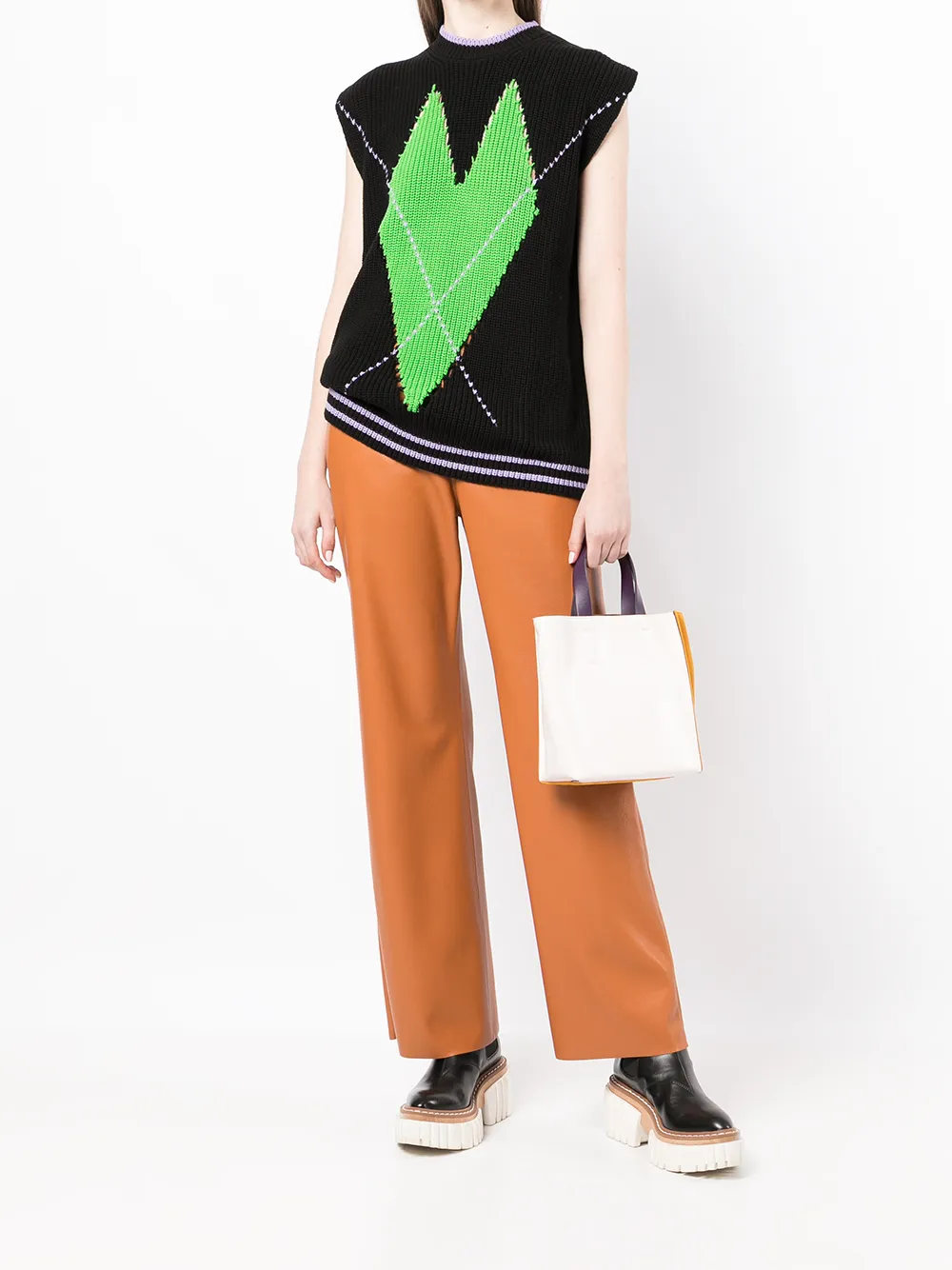 MSGM capsleeve Heart Knit Top Farfetch