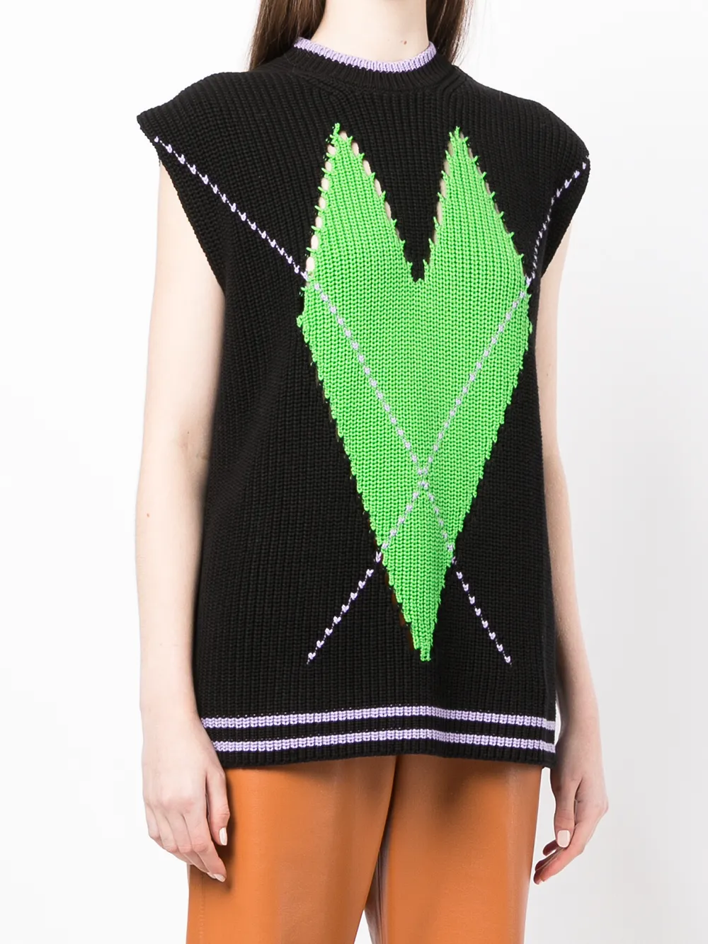 MSGM capsleeve Heart Knit Top Farfetch