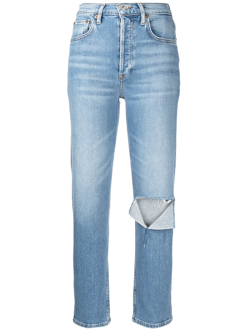 RE/DONE укороченные джинсы с эффектом потертости