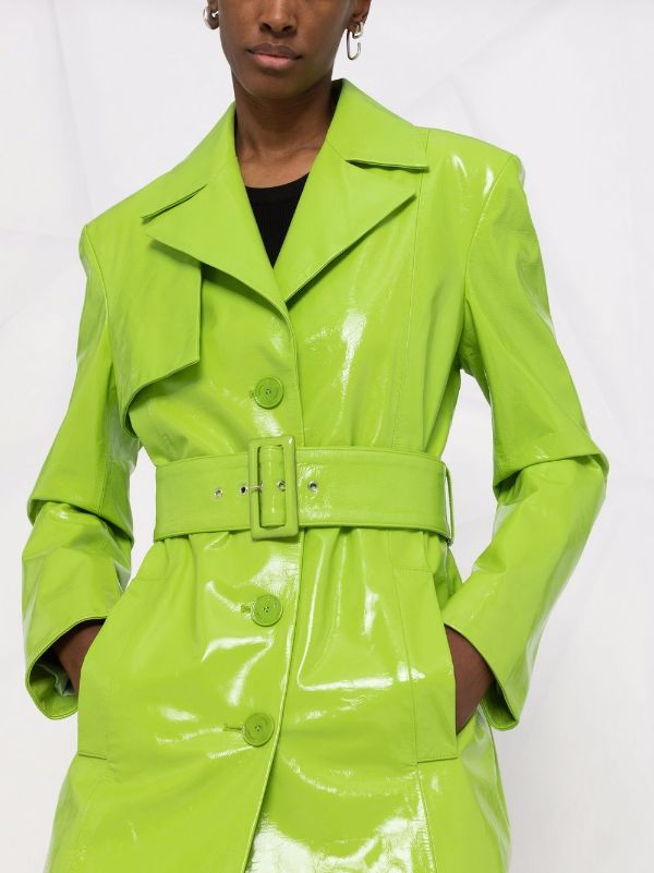 shiny leather trench coat