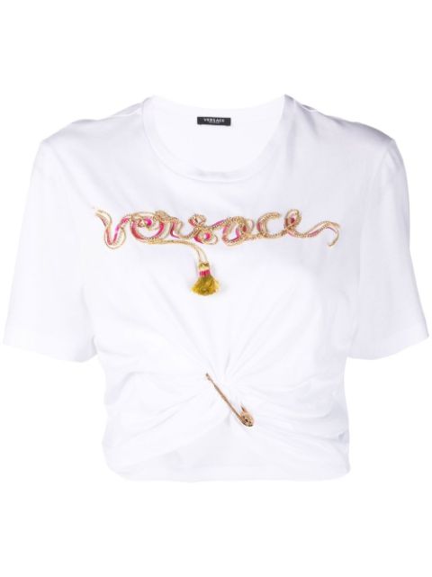 Versace embellished-logo safety-pin T-shirt