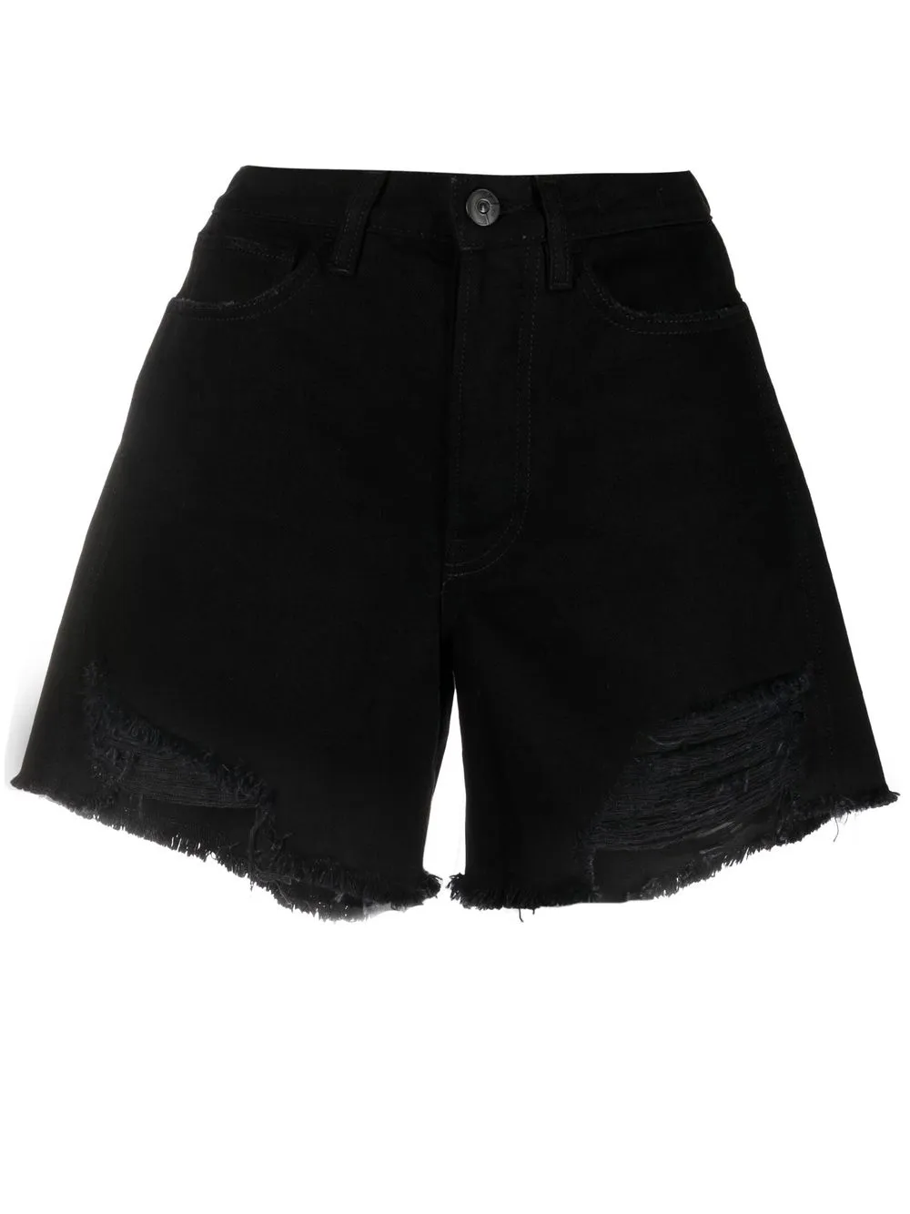 3x1 Rip Detail Black Denim Shorts In Black