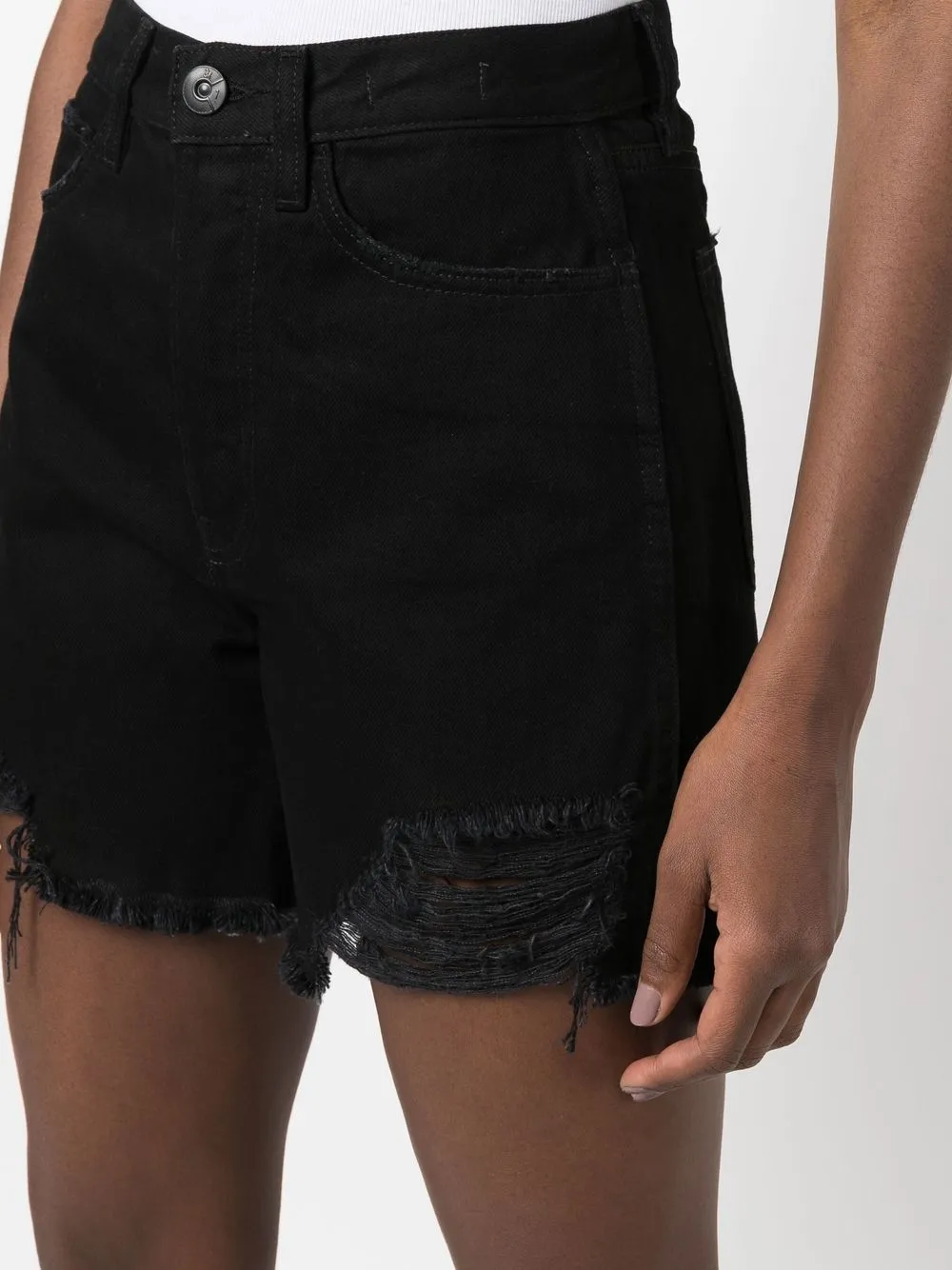 3x1 Rip Detail Black Denim Shorts In Black