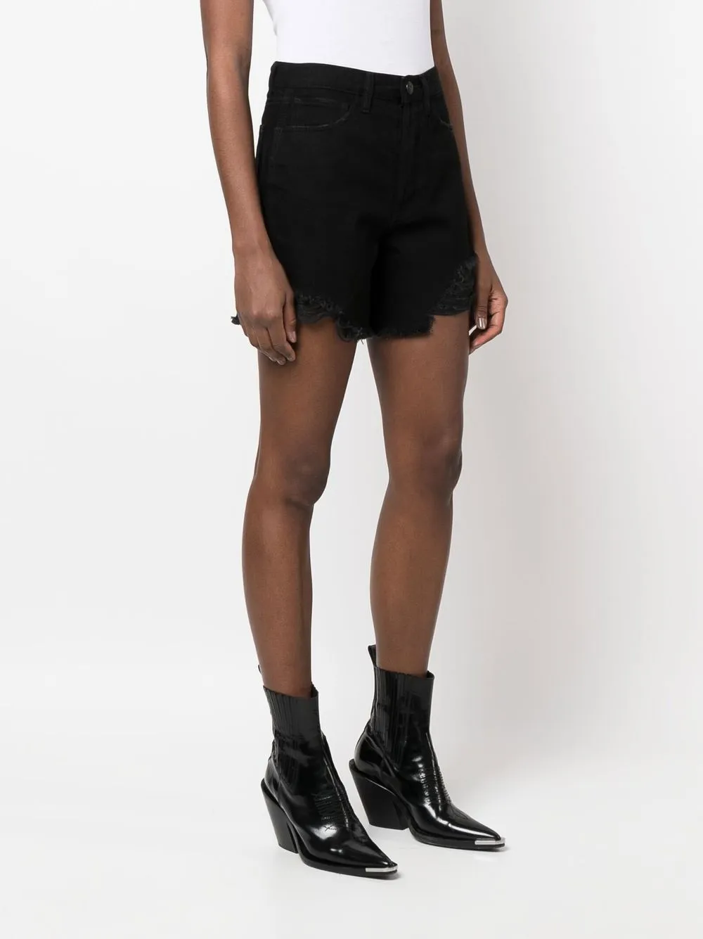 3x1 Rip Detail Black Denim Shorts In Black