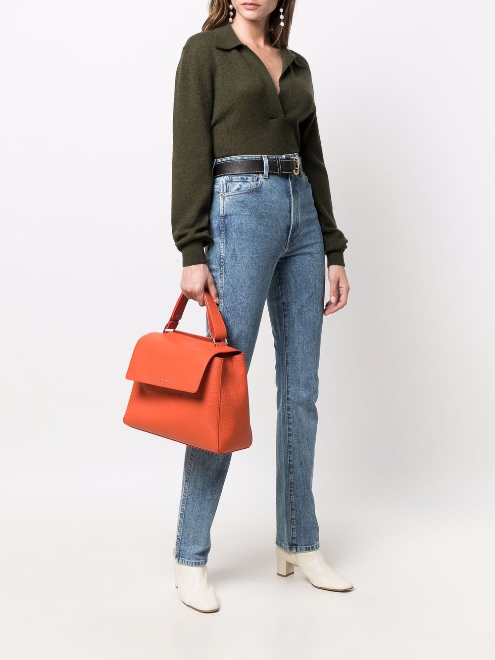 Orciani Leren shopper - Oranje