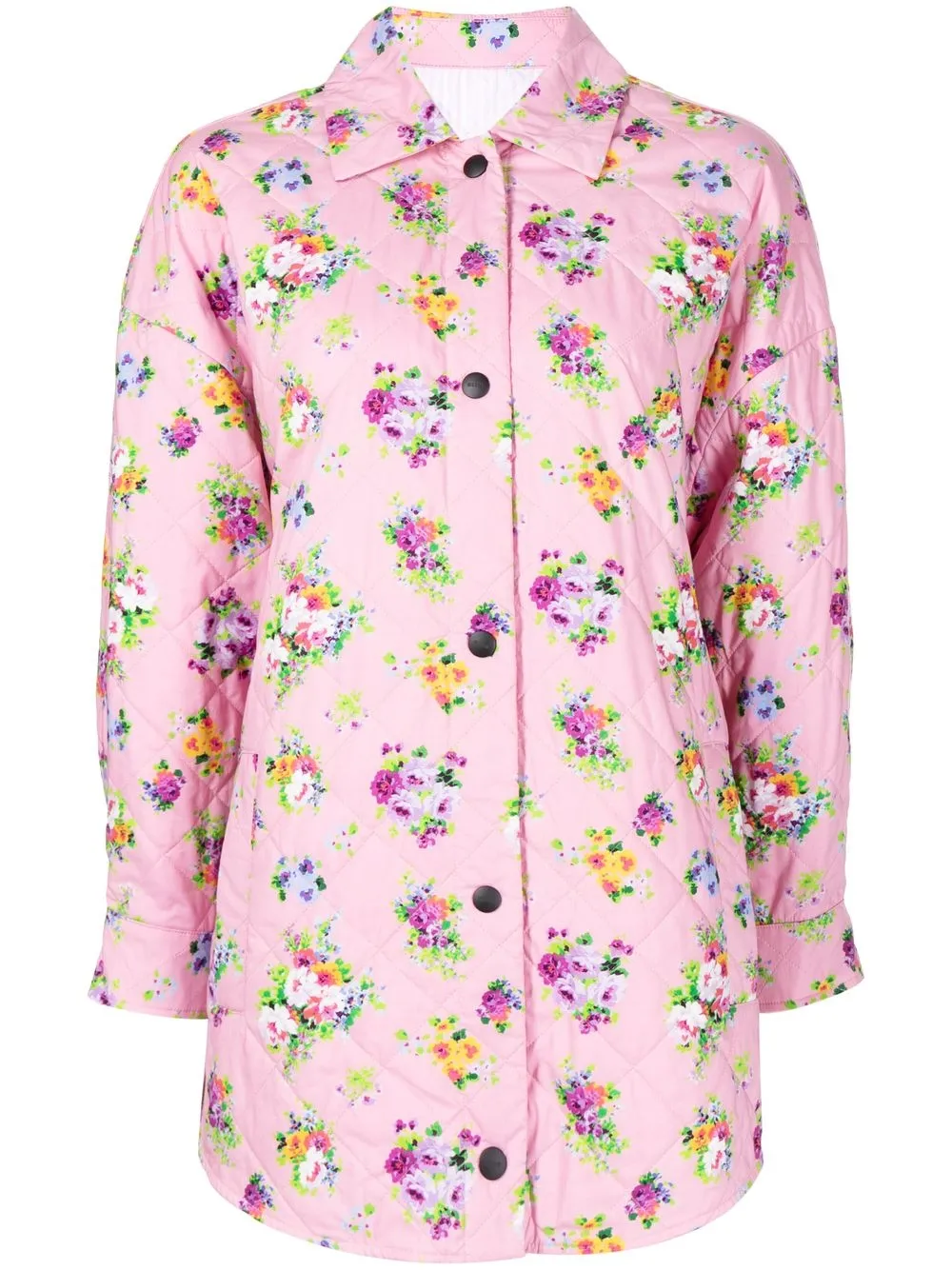 

MSGM floral-print button-up quilted jacket - Purple