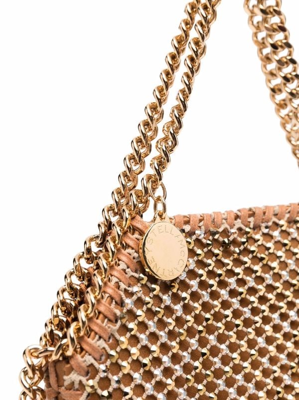 Women Gold Falabella Crystal Mesh Mini Tote Bag