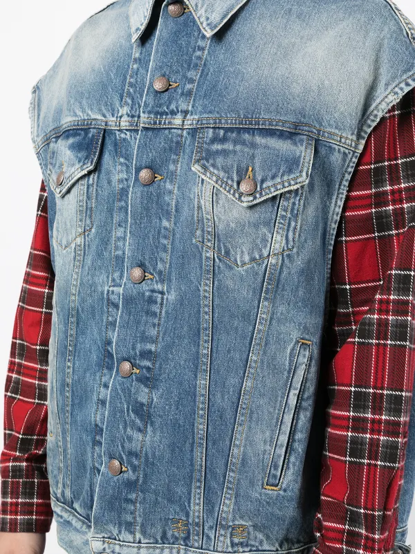 Shop R13 sleeveless denim jacket with 