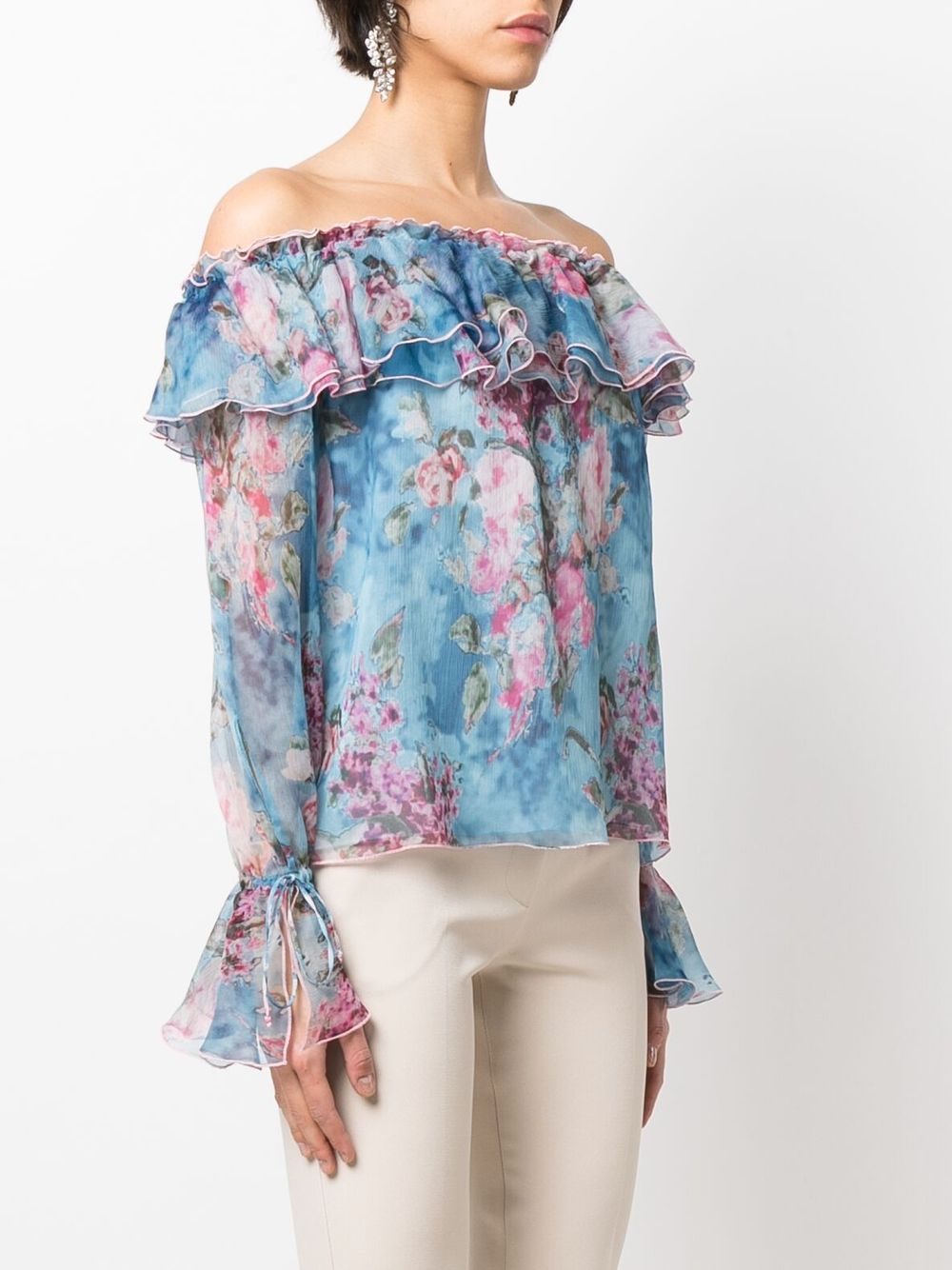 фото Blumarine off-shoulder ruffled floral blouse