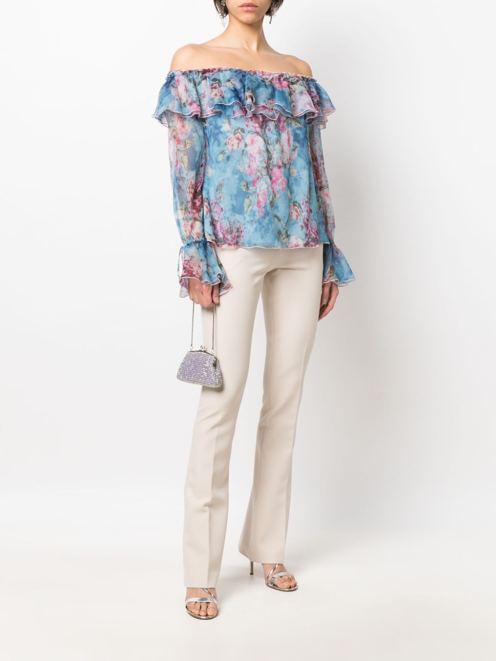 фото Blumarine off-shoulder ruffled floral blouse