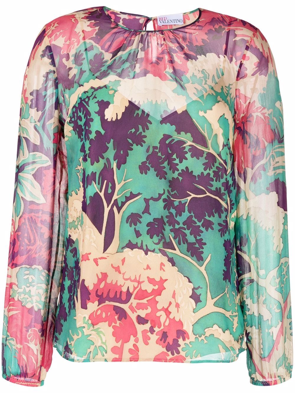 фото Red valentino graphic-print long-sleeve silk blouse