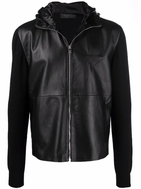 Prada leather-panel hooded jacket