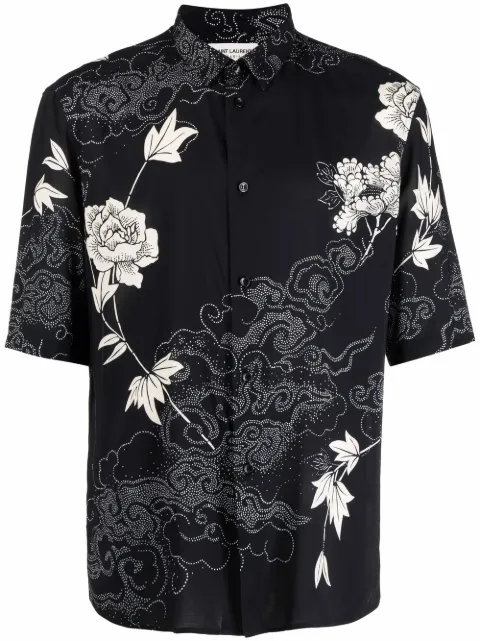 Saint Laurent camisa con estampado de rosas
