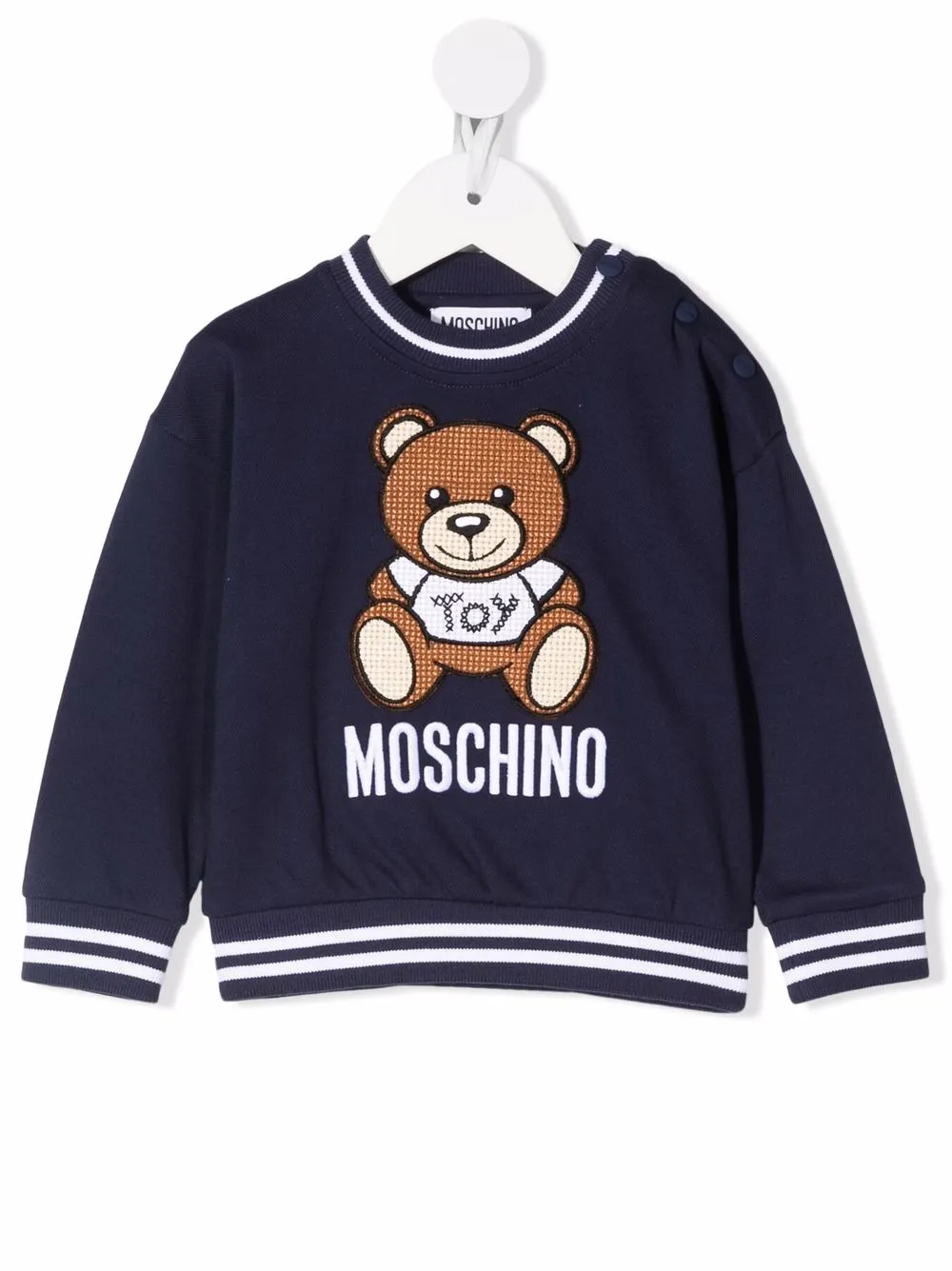 商品描述moschino kidsteddy 刺繡棉衛衣標誌性泰迪熊圖案,正面飾有