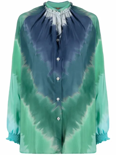 F.R.S For Restless Sleepers tie-dye print ruffled-collar silk blouse