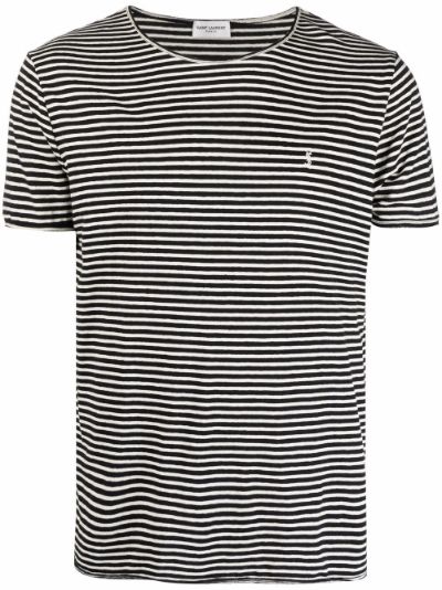 Saint Laurent logo-embroidered striped T-shirt black | MODES
