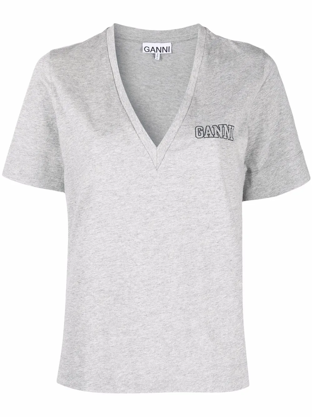 

GANNI playera cuello en V con logo estampado - Gris