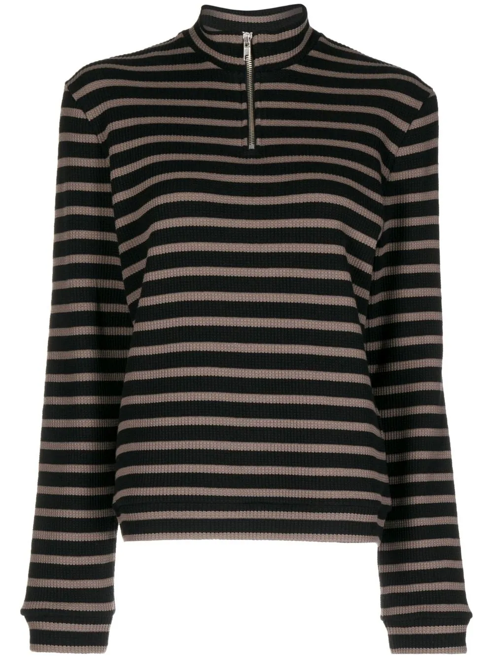 

YMC striped organic cotton half-zip top - Black