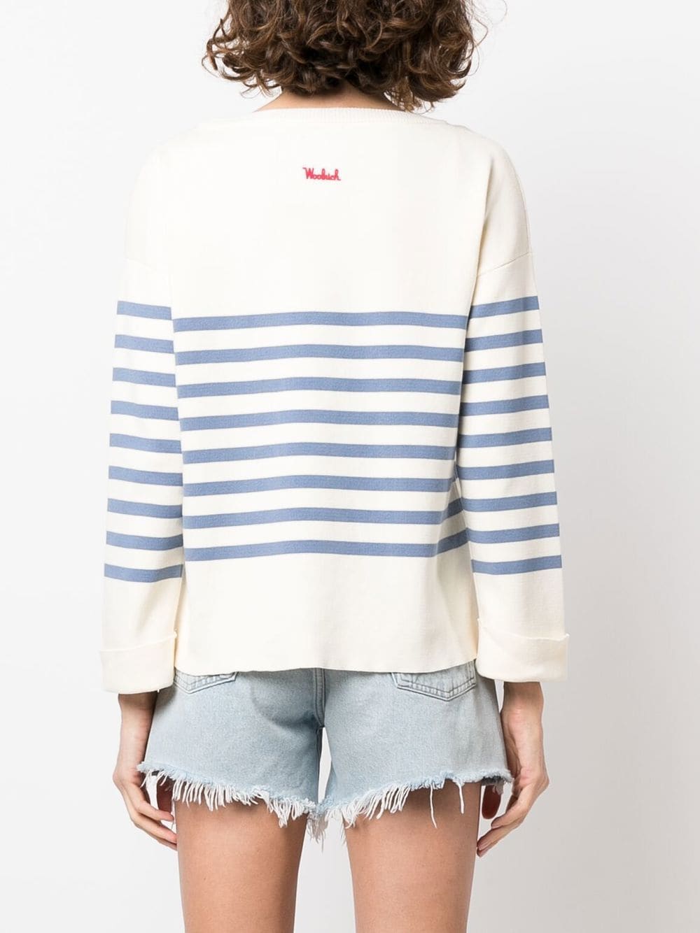 Shop Woolrich Striped Crew Neck Jumper In Weiss