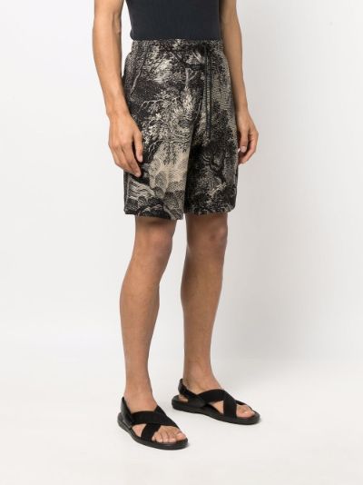 Dries Van Noten tree print drawstring shorts black | MODES