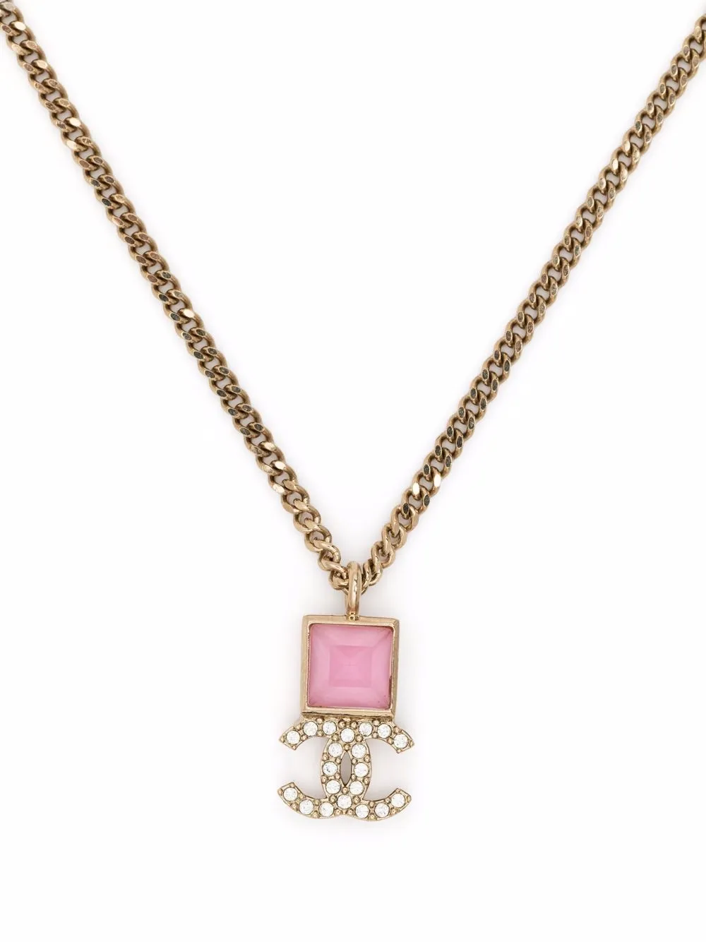 Chanel Pre-Owned цепочка на шею 2000-х годов со стразами и логотипом CC