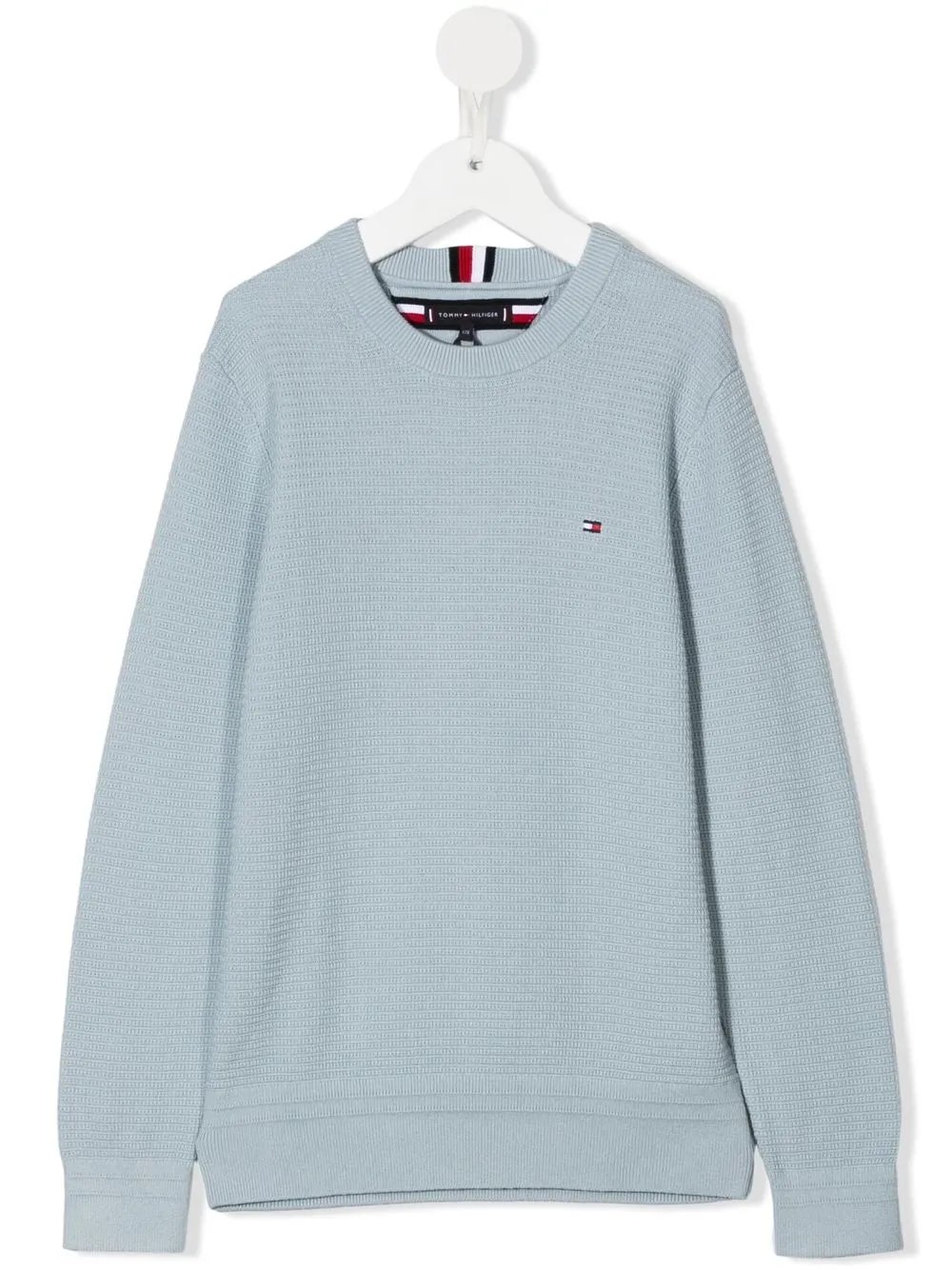 

Tommy Hilfiger Junior logo-embroidered waffle-knit jumper - Blue