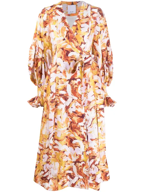 puff-sleeve wrap dress