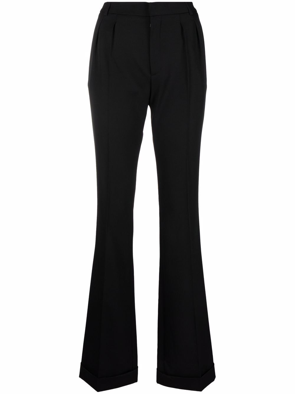 Saint Laurent Pleat-detail Flared Tailored Trousers In Schwarz