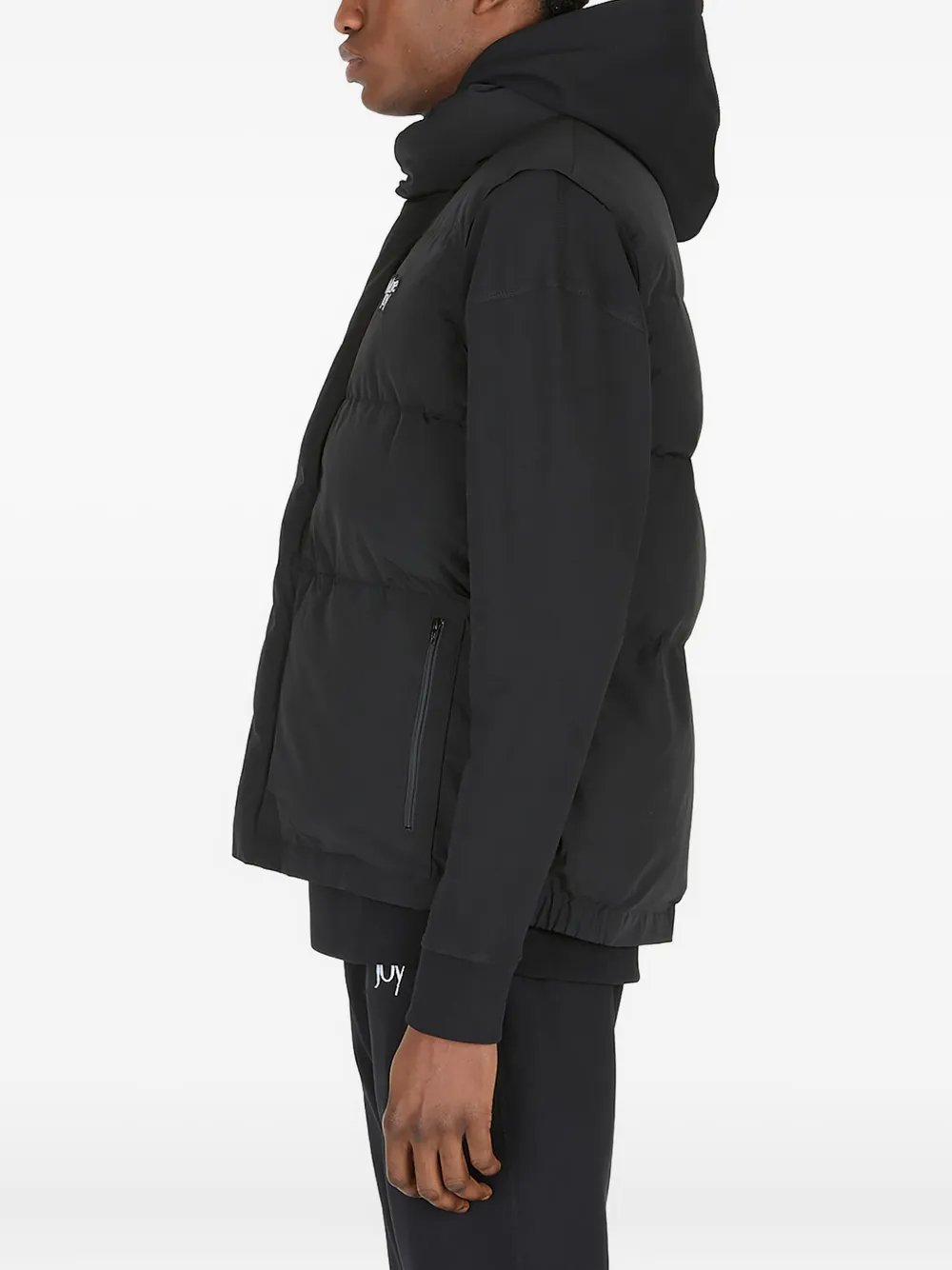 More Joy hooded puffer vest Zwart