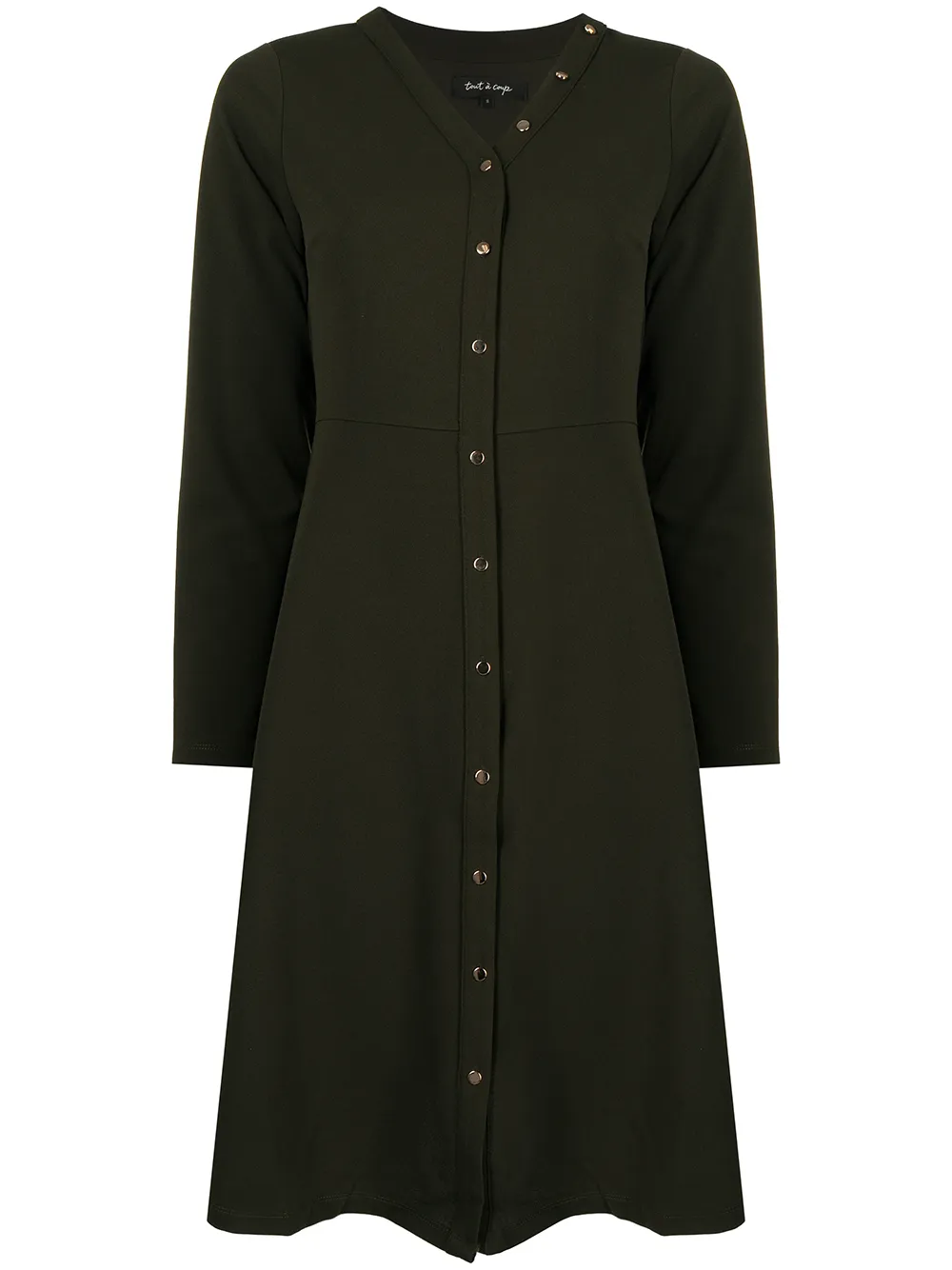 Tout A Coup Buttoned Long-sleeve Dress In Green