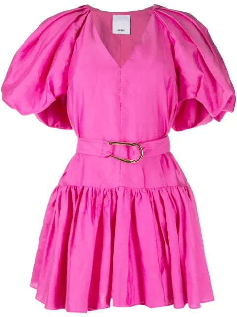puff-sleeve ruffled dress
