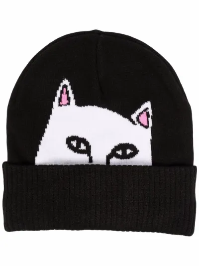 cat flipping off beanie