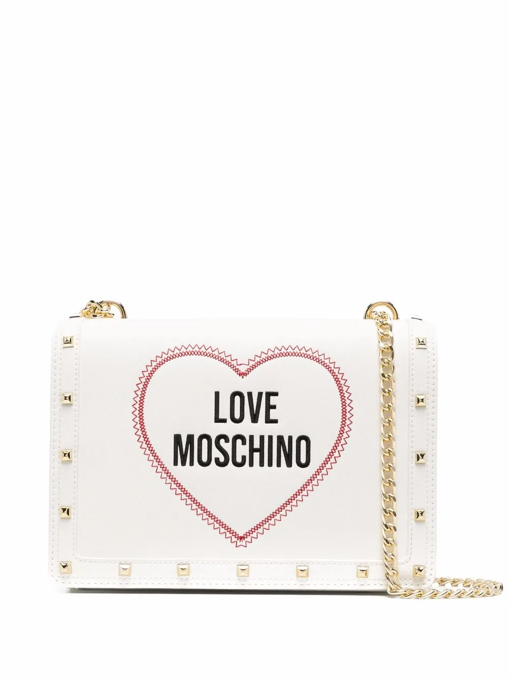 embroidered-logo faux-leather crossbody bag