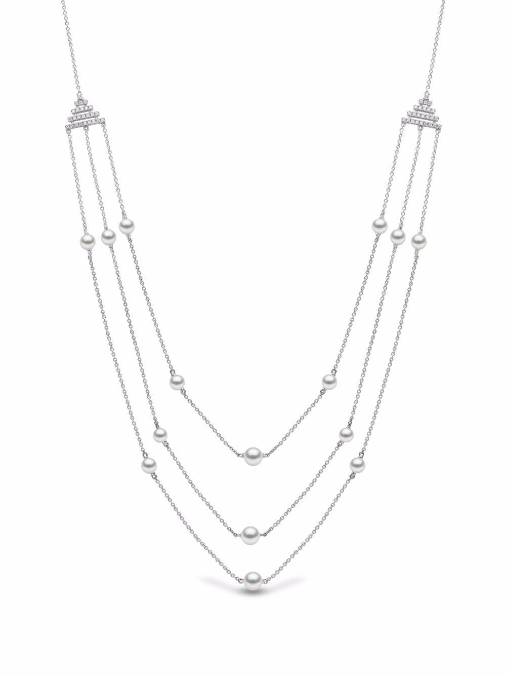 18kt white gold Sleek Freshwater pearl diamond necklace